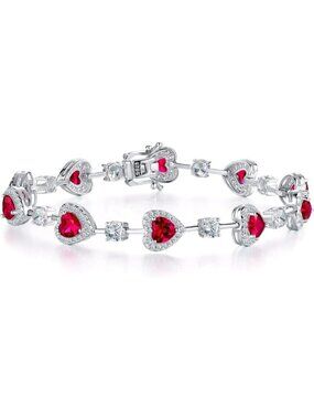 Gemlanto Women's Ruby Silver Gemstone Heart Bracelet luxury Fashion Fine Jewelry